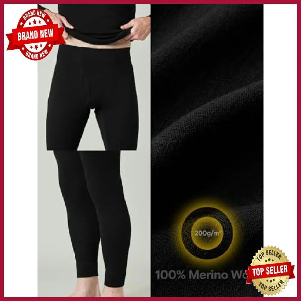 Men's 100% Merino Wool Thermal Base Layer Pants Lightweight Midweight
